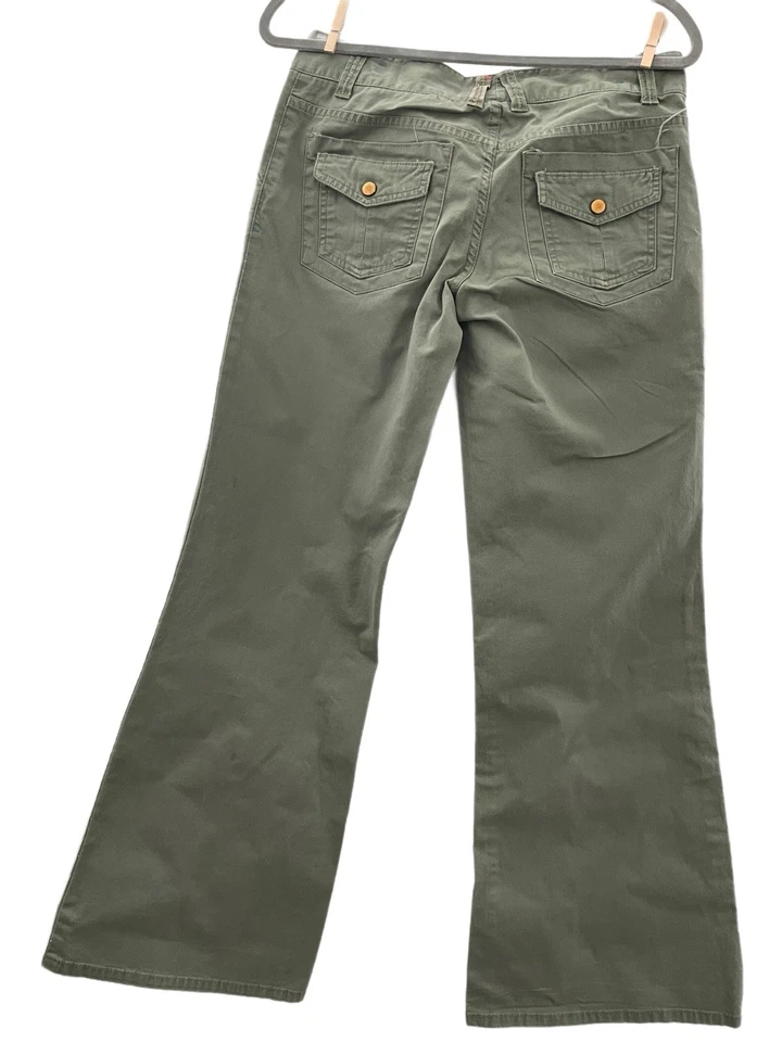 Pantalones Y2K De Colección Mossimo Tiro Bajo Verde Ejército Junior Talla 7 Pierna Ancha Hada Grunge Foto 3 de 4