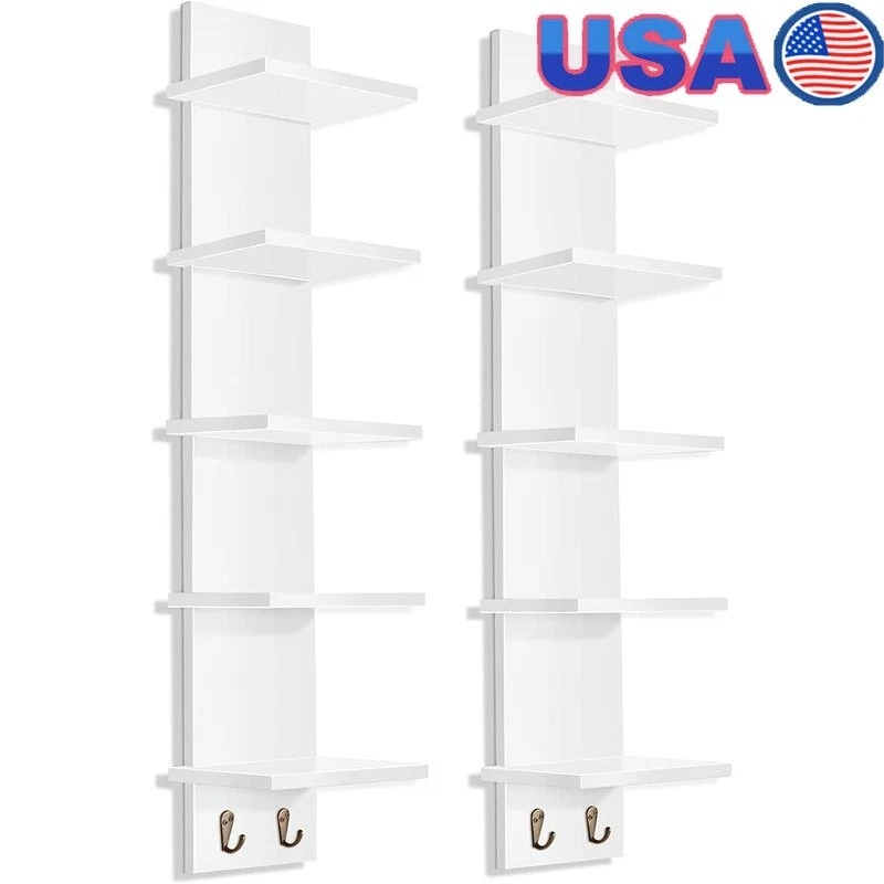 5 Tier Wall Shelf Unit W/ Hooks Vertical Column Utility Shelf Storage Organizer