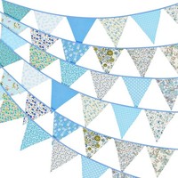 SüßE Beidseitig Wimpel Girlande 10M Bunting Wimpelkette Stoff Blau Stoffgirlande