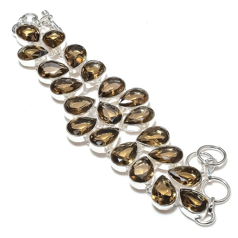 Faceted Smoky Quartz Pear Shape Gemstone Handmade Fashion Jewelry Bracelet 8" - Image 2 of 4