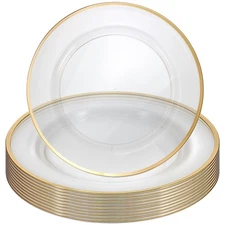 25 Pack Charger Plates Bulk Clear Charger Plates with Gold Trim 12 Inch Gold ...