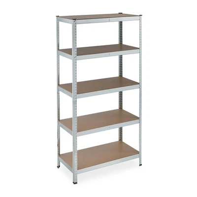 Etagere charge lourde 5 niveaux argenté étagère métallique étagère de rangement - Photo 1/4