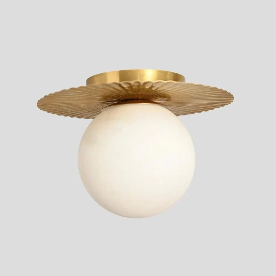 Flush mount Ceiling light Italian Brass Pendant Handmade Glass Globe Mid Century - Image 2 of 4