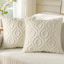  Decorative Throw Pillow Covers 18x18, Soft Plush 18" x 18" (Pack of 2) Beige