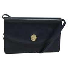 CELINE Shoulder Bag Leather Navy Gold Auth yk18003