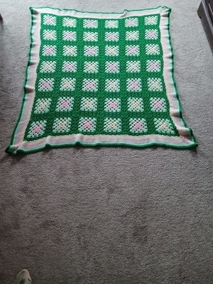 Homemade St Patrick Day Lap Blanket Spring Irish Greens Yellow @ Pink 60''x48''