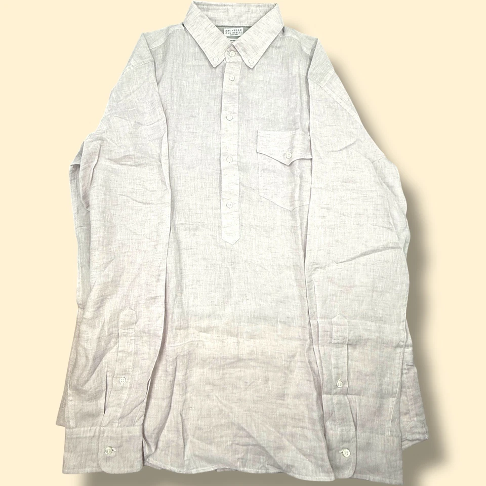 Brunello Cucinelli 100% льняной Leisure подходит роскошь рубашка поло стиль повседневный - Изображение 2 из 4