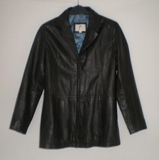 Paul Berman Real Leather Black Coat Jacket, Size Uk 10 / Eu 38