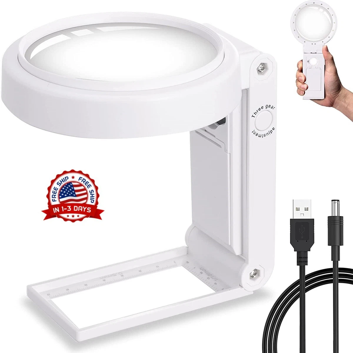 Lupa Con Luz, Lupa Grande Iluminada 30X De Mano Con 18 Luces Led