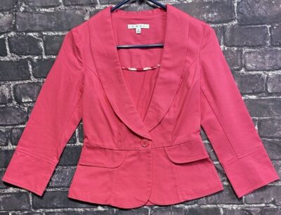 CAbi 310 Power Pink Peplum Cotton Blazer Jacket Women 0 Single Button 3/4 Sleeve