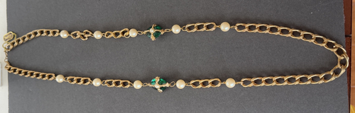 Collier vintage neuf avec étiquette Carol Dauplaise fausses perles et émeraudes ton or - Photo 4/12