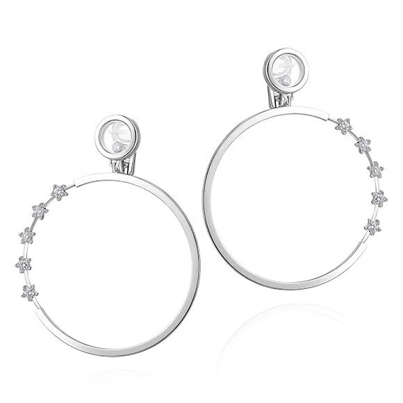 Chopard — Chopard Happy Diamonds 18k White Gold 5 Diamond Star Hoop Earrings 847625-1001
