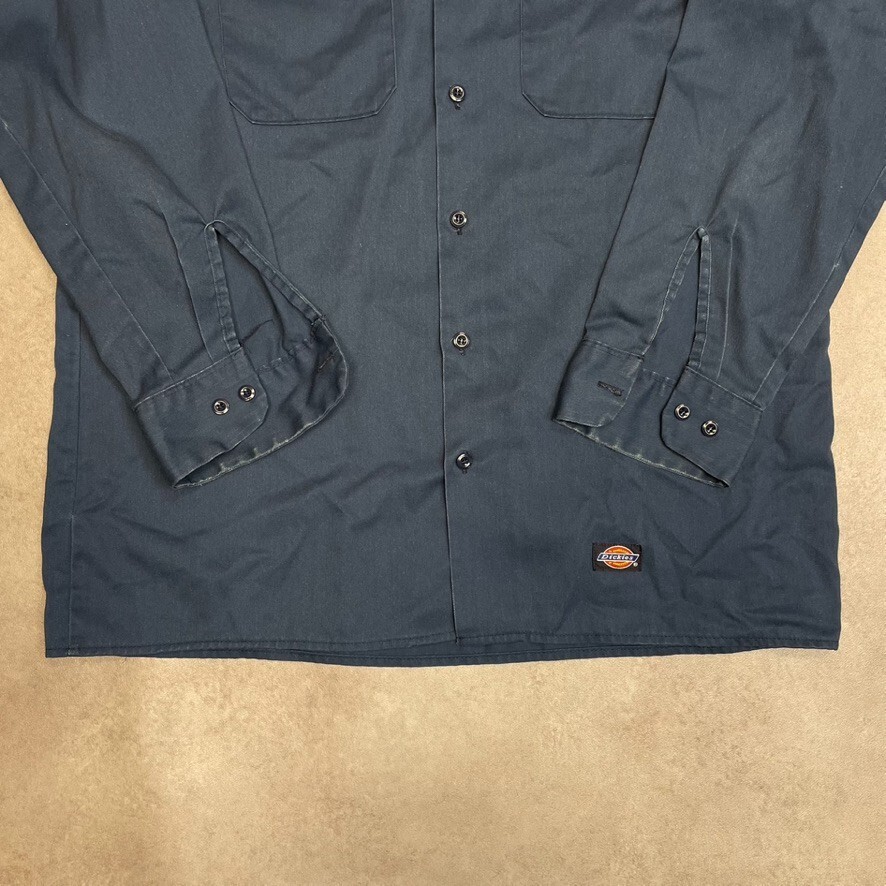 Dickies Shirt Mens Y2K Long Sleeve Button Up Workwear Top, Navy Blue, 16" image 4