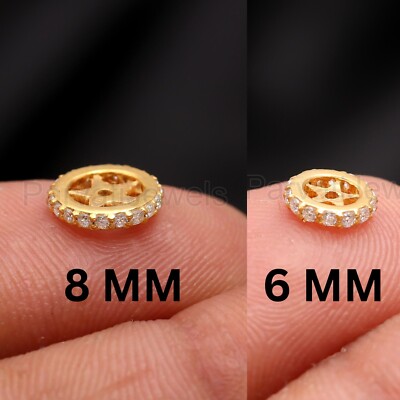 Natural Pave Diamond Rondelle Finding, Solid 14K Gold Finding, Diamond Findings