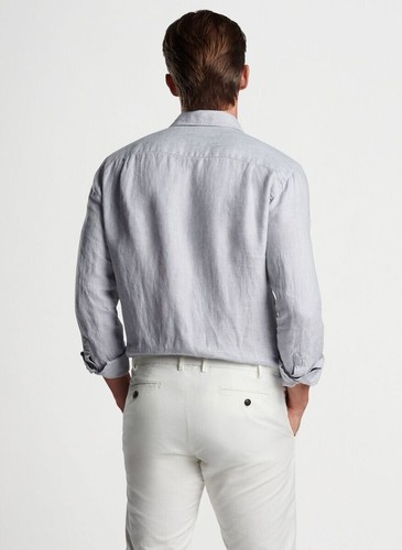 Neu mit Etikett Peter Millar Medium Crown Crafted 100 % LEINEN Shirt BRITISH GREY Golf $ 250 - Bild 4 von 9