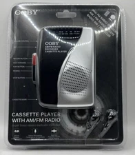 Coby CRV-28-BLK Cassette Recorder/Player AM-FM Radio Super Bass Earbuds NEW