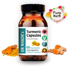 DR WAKDE'S Turmeric Capsules (Curcuma longa) | 60 Veg Caps | Ayurvedic Supple...