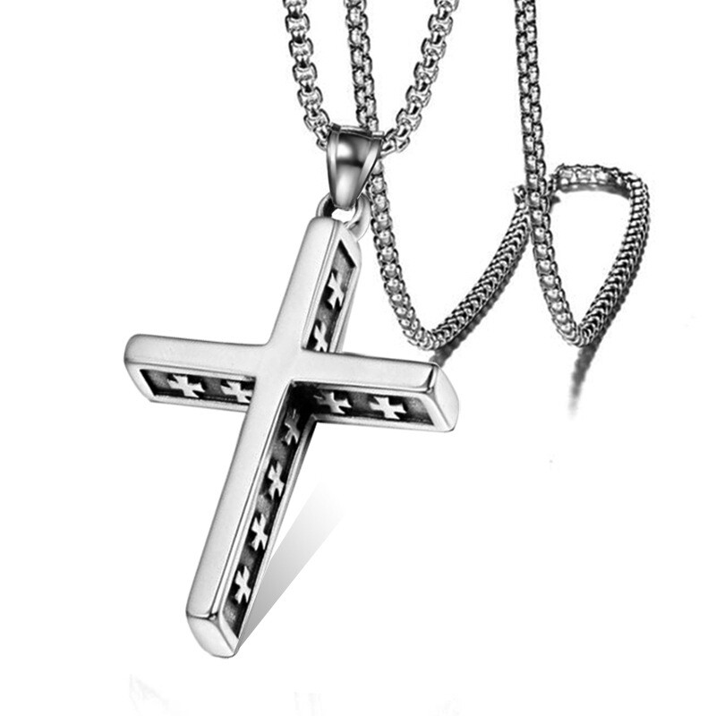 Cross Necklace Stainless Steel Jesus Christ Crucifix Pendant Chain for Men Women