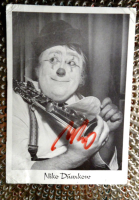 * * Niko DUMKOW * * - selten schönes ORIGINAL Autogramm - Artist, Musiker, CLOWN