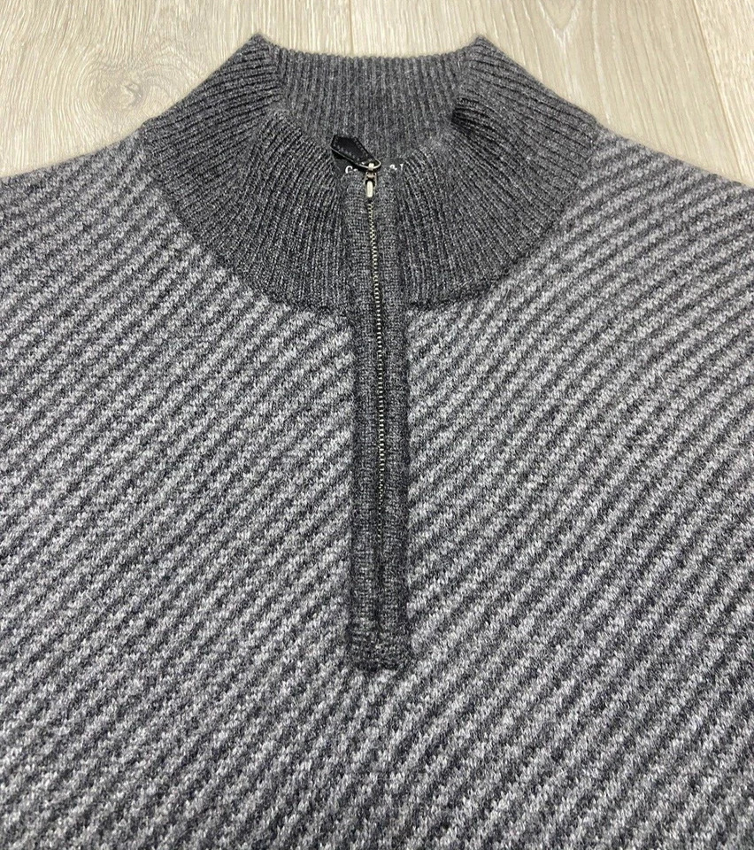 Suéter Grayson & Dunn Hombre XL Gris Rayas 100% Cachemira 1/4 Cremallera Pullover Suave Foto 4 de 4