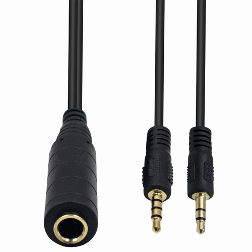 6.35mm Female Stereo to 3.5mm 3 Pole + 4 Pole Male Audio Splitter Adapter Cable - Video 1 of 1