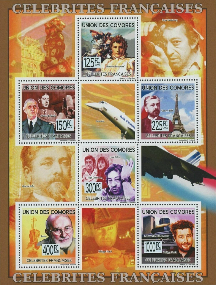 French Celebrities, Souvenir Sheet of 6 stamps, Mint NH. - Image 2 of 2