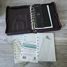 Franklin Covey Burgundy Leather Vtg 90s 7 Ring Classic Zippered Planner w/ Pages