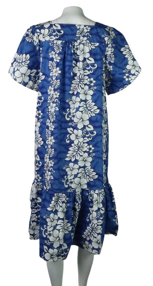 HAWAIIAN TOGS Hawaii EE. UU. Para mujeres L 100 % algodón azul floral Muumuu bolsillos midi Foto 2 de 4