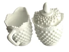 Vintage Fenton Hobnail Milk Glass Set of Sugar & Creamer Bowl Scalloped Design