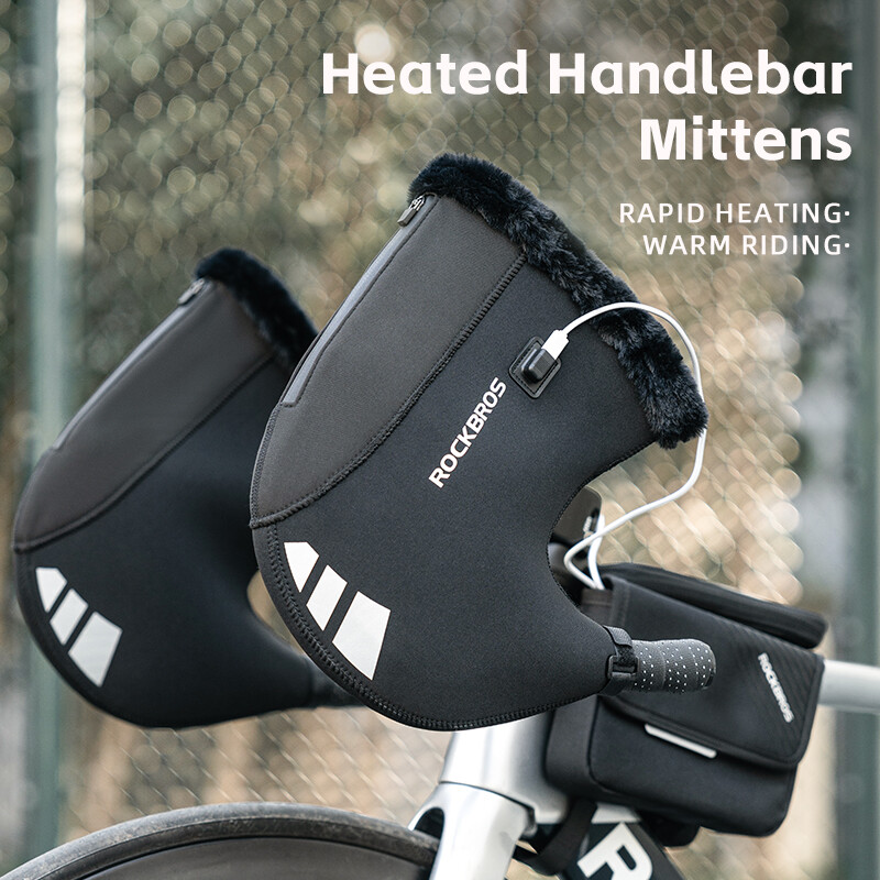 ROCKBROS Winter Electric Heating Bicycle Handlebar Mittens MTB Road Bike  Gloves