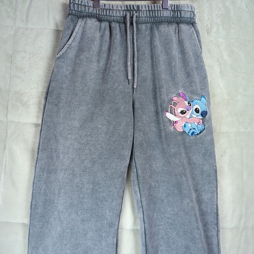 Disney Lilo & Stitch Sweatpants Women's L Gray Fleece with Pockets Elastic Waist - Picture 3 of 6