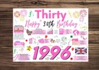 30th Happy Birthday Card FEMALE WOMENS LADIES 1996 Memories  Birth Year Facts