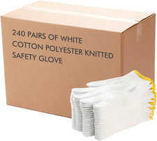 Unisex White Cotton Polyester Knitted Safety Work Gloves, 12/36/240 Pairs