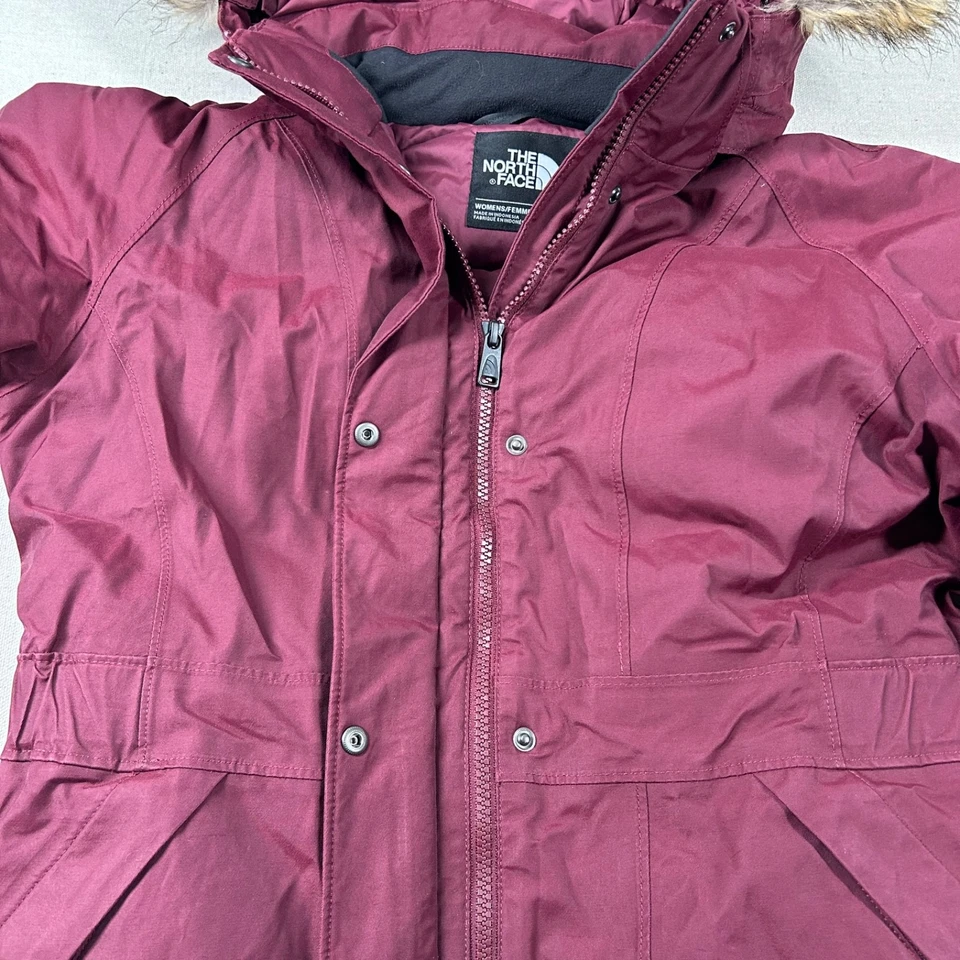 The North Face Coat Womens M Arctic Parka Down Puffer Faux Fur Hooded Burgundy - Image 4 of 4