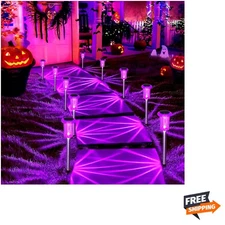 Halloween Solar Lights Outdoor 10 Pack Purple LED Waterproof Yard Garden Pati...