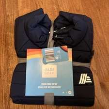 ALDI GEAR Navy Blue QUILTED PUFFER VEST JACKET Reflective Logo MENS XL *NEW 2025