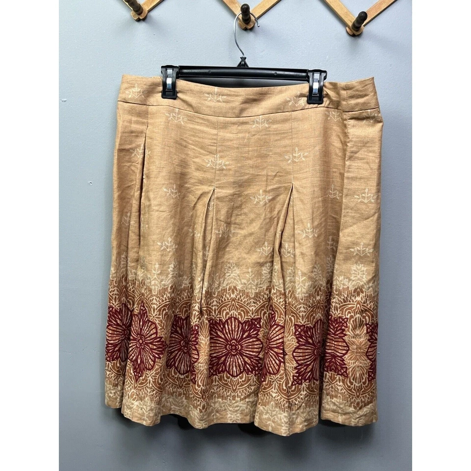 Merona 短裙 100% 亚麻花卉打褶女式 16 码缺陷 — 第 2/4 张图片