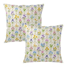 Spring Floral Throw Pillow Covers 18x18 Set of 2 Pink Yellow Blue Flower Deco...