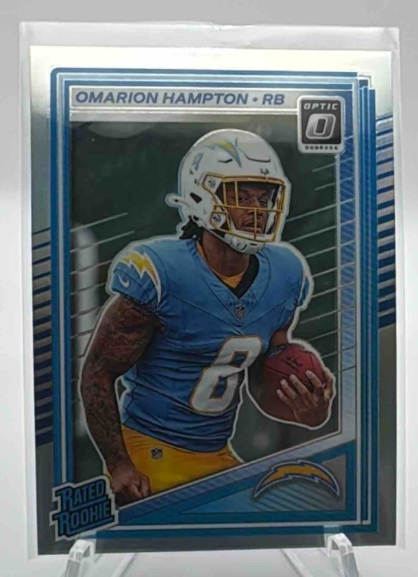 2025 Panini Donruss Optic Omarion Hampton #212 Rated Rookie Holo Prizm Chargers