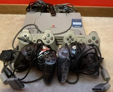 Playstation 1  PS1 Console Bundle Tested  + Mem Card 4 controllers