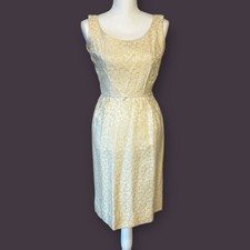 Vintage 1950s Ivory Brocade Sheath Dress Wearable As Is - XS