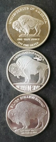 Lot of Three 1oz Silver Buffalo Rounds