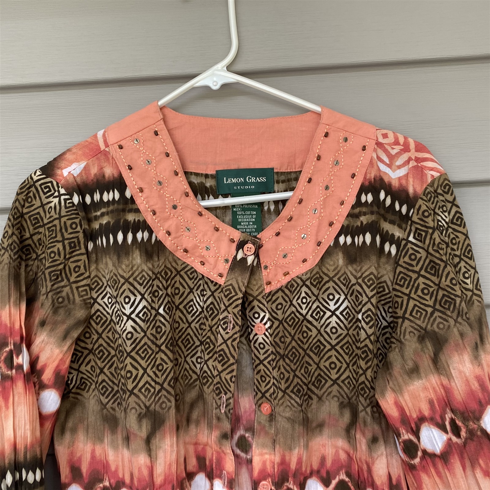 Lemon Grass Top Medium Button Front Blouse Jacket… - image 2