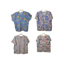 Womens Size L Short Sleeve Scrub Tops Nursery Baby Child Various Brands Lot Of 4