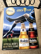 Modelo Especial Soccer ⚽️ BEER Sign Tin Tacker 21"X15" World Cup GOLD CUP Soccer
