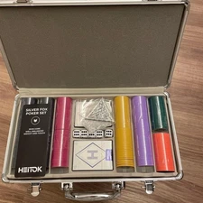 Heitok Poker Set 300 Cards Chips Dice Dealer Used Unopened QQG