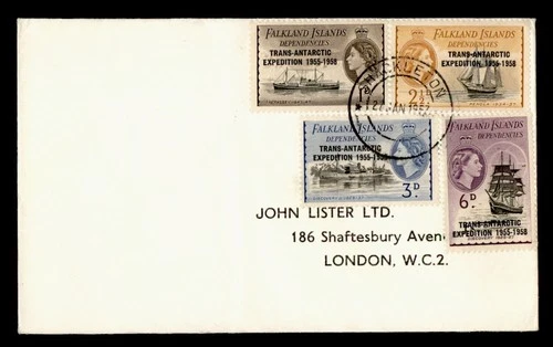 DR WHO 1957 FALKLAND ISLANDS FDC? TRANS ANTARCTIC EXPEDITION OVPT COMBO M71465