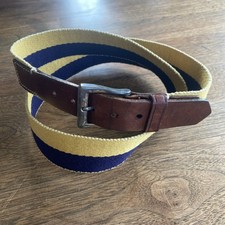 Vintage DOONEY BOURKE Belt Navy Yellow Stripe Brass Buckle Leather Strap size 40