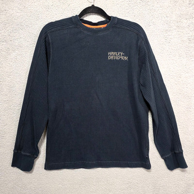 Harley Davidson Embroidered Black Ribbed Long Sleeve Thick Shirt Small Vintage