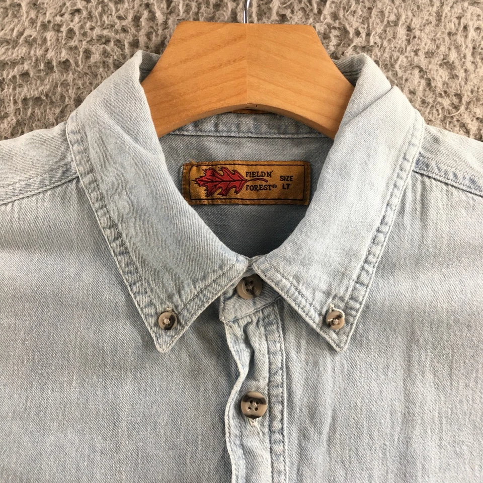 Field N Forest Shirt Mens LT Light Blue Denim Cotton Short Sleeve Button Down - Image 4 of 4